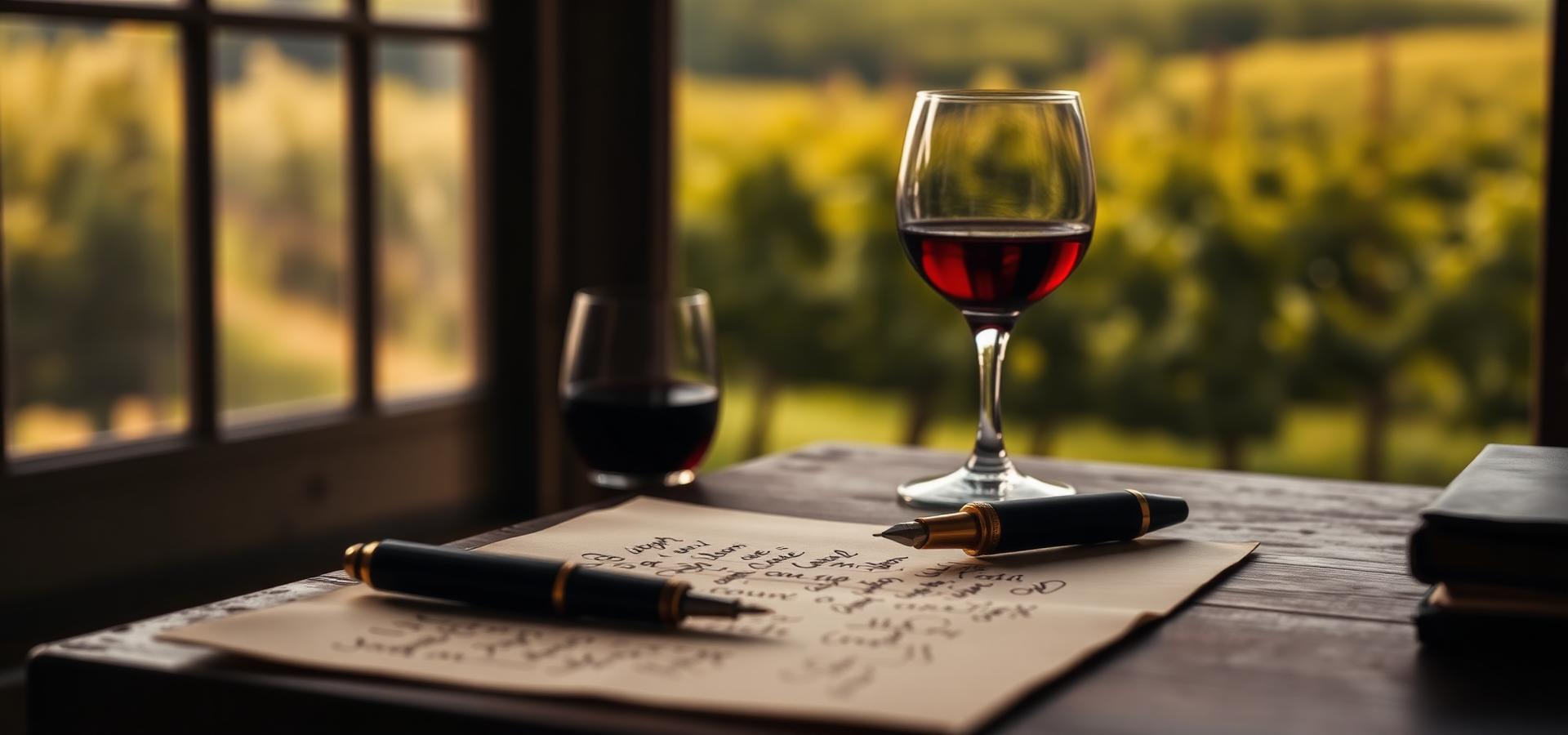 A handwritten letter beside a glass of wine